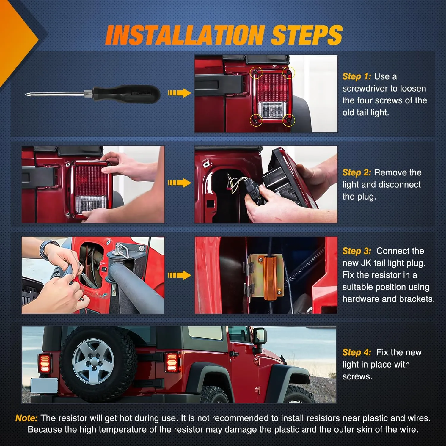 2007-2018 Jeep Wrangler JK JKU Red White Tail Lights