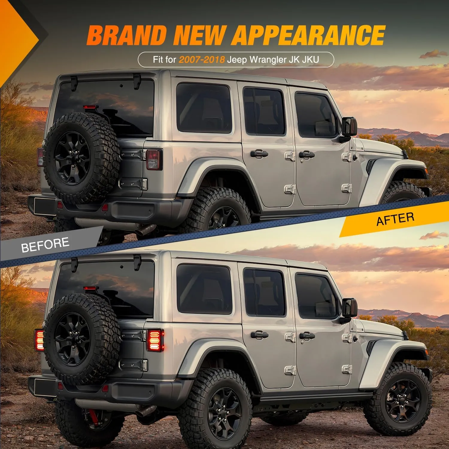 2007-2018 Jeep Wrangler JK JKU Red White Tail Lights
