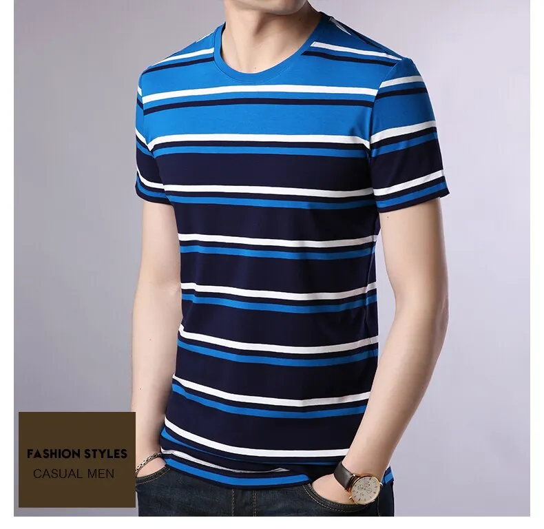 2019 New Fashion Brand T Shirt For Men O Neck Trending Street Wear Tops Summer Striped Boys Short Sleeve T-Shirt Mens Clothing