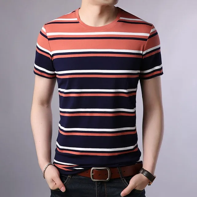 2019 New Fashion Brand T Shirt For Men O Neck Trending Street Wear Tops Summer Striped Boys Short Sleeve T-Shirt Mens Clothing