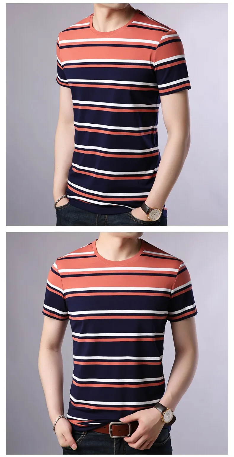 2019 New Fashion Brand T Shirt For Men O Neck Trending Street Wear Tops Summer Striped Boys Short Sleeve T-Shirt Mens Clothing