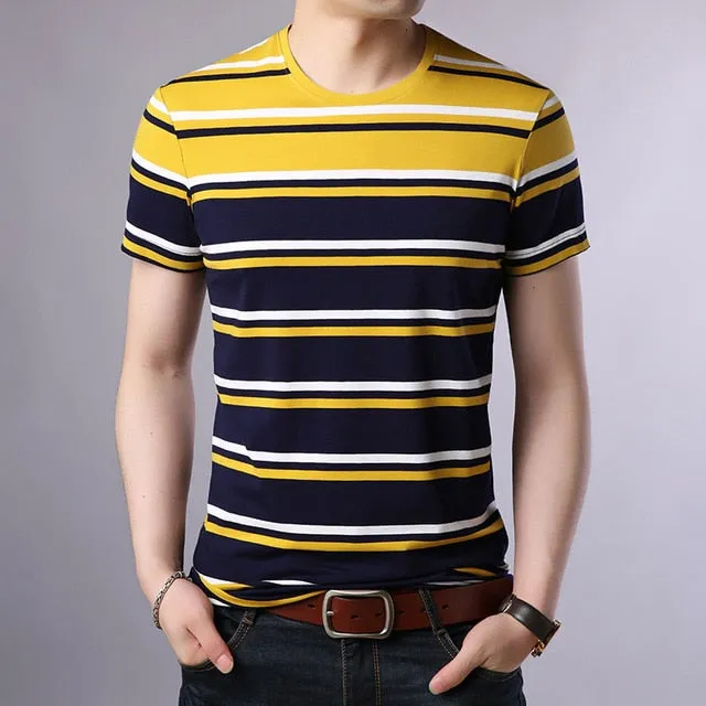 2019 New Fashion Brand T Shirt For Men O Neck Trending Street Wear Tops Summer Striped Boys Short Sleeve T-Shirt Mens Clothing