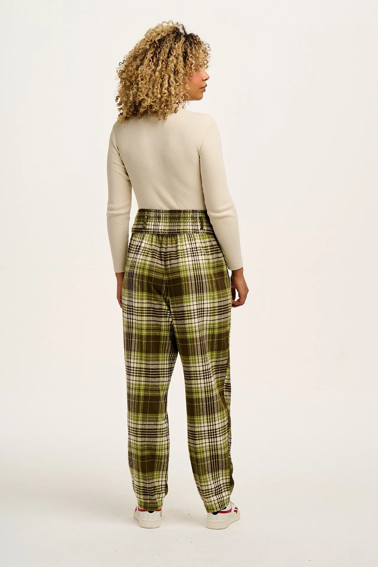 Alexa - Brushed Cotton Trousers in Green Forest Tartan