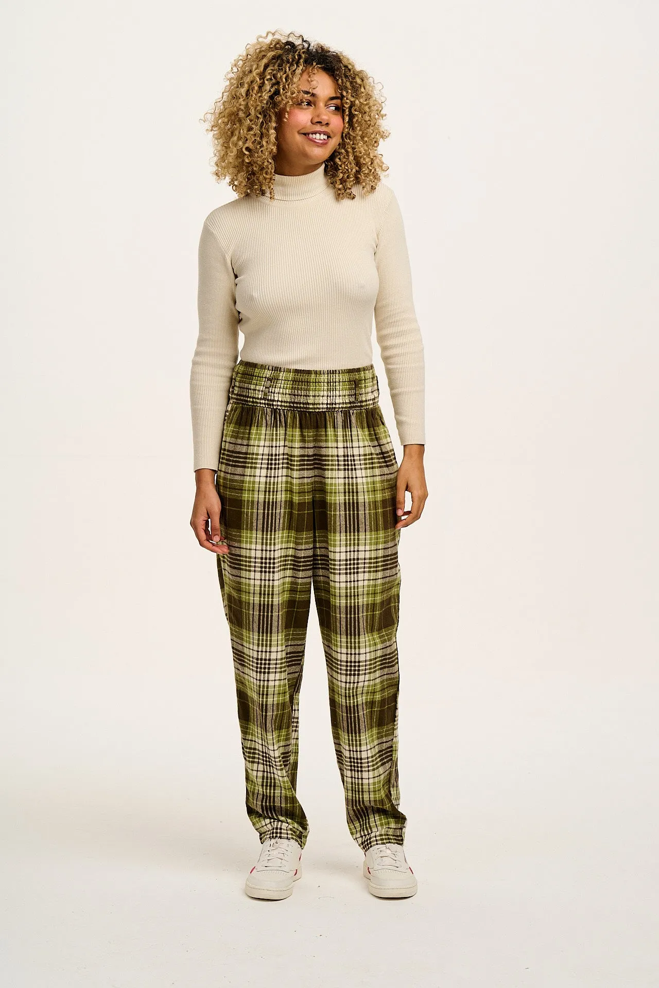 Alexa - Brushed Cotton Trousers in Green Forest Tartan