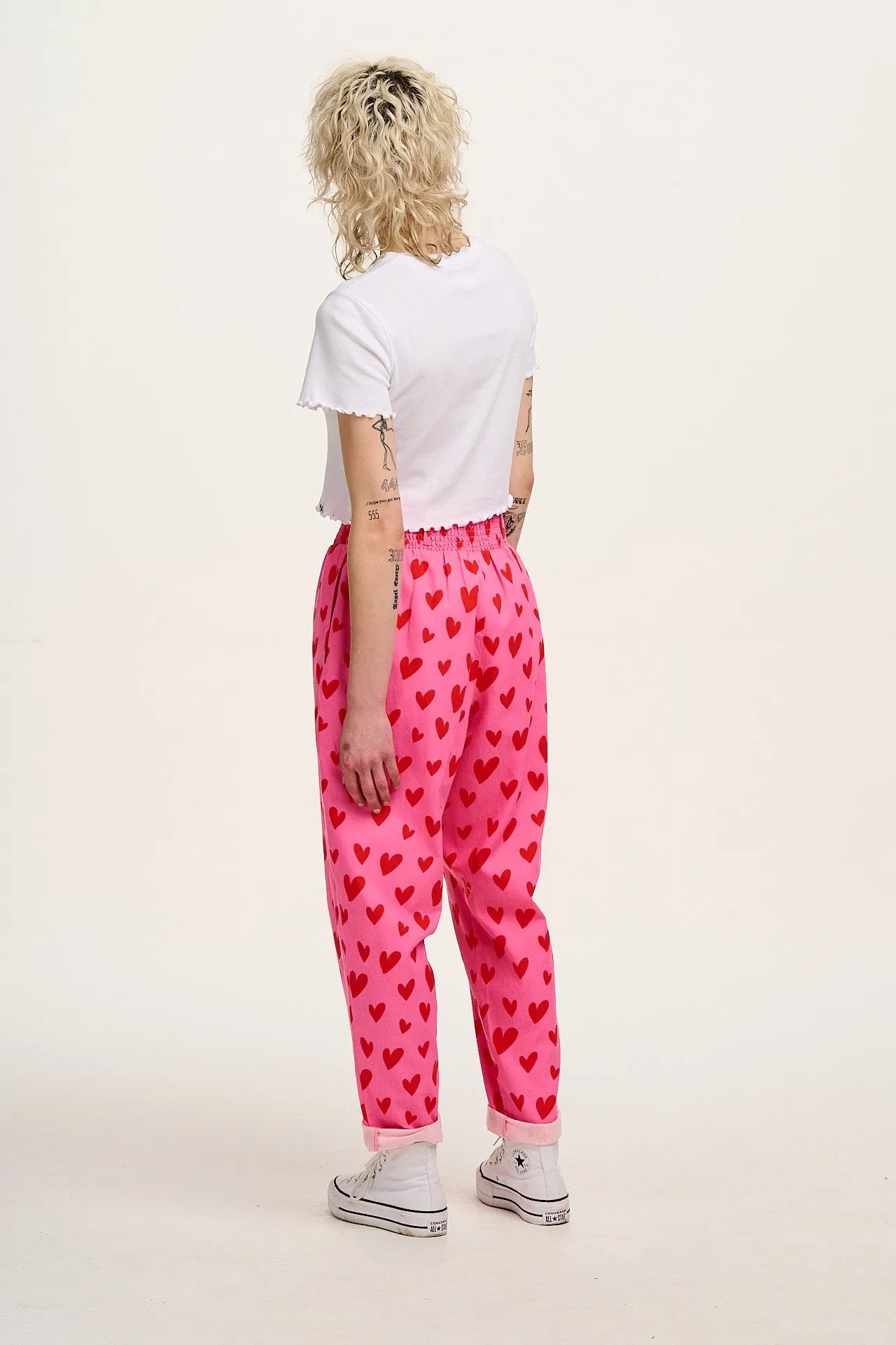 Alexa - Cotton Trousers in Pink Heart Cupid Print
