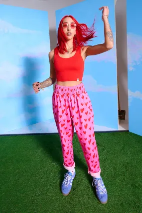 Alexa - Cotton Trousers in Pink Heart Cupid Print