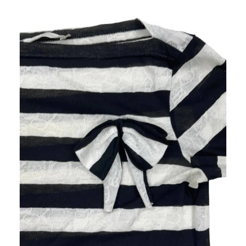 Anne Fontaine France Naura Striped Lace Embellished Top Shirt Size L Black White