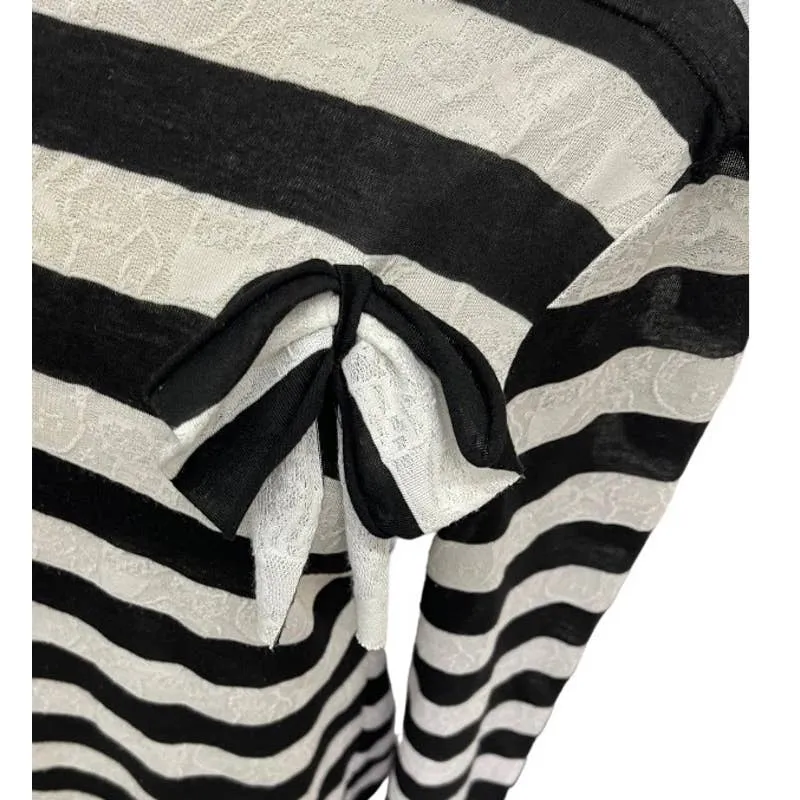 Anne Fontaine France Naura Striped Lace Embellished Top Shirt Size L Black White