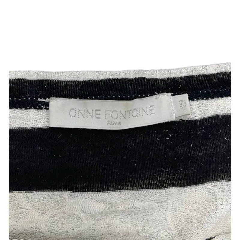 Anne Fontaine France Naura Striped Lace Embellished Top Shirt Size L Black White