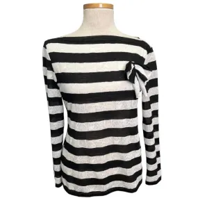 Anne Fontaine France Naura Striped Lace Embellished Top Shirt Size L Black White
