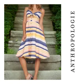 Anthropologie Hutch Marissa Striped Bow Tie Dress Size 10 New