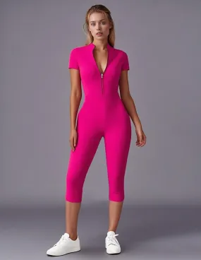 Athleisure Stretch Zip Front Jumpsuit