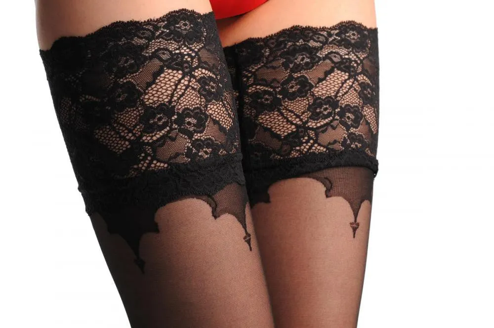 Black Back Seam & Black Lace Silicon Garter