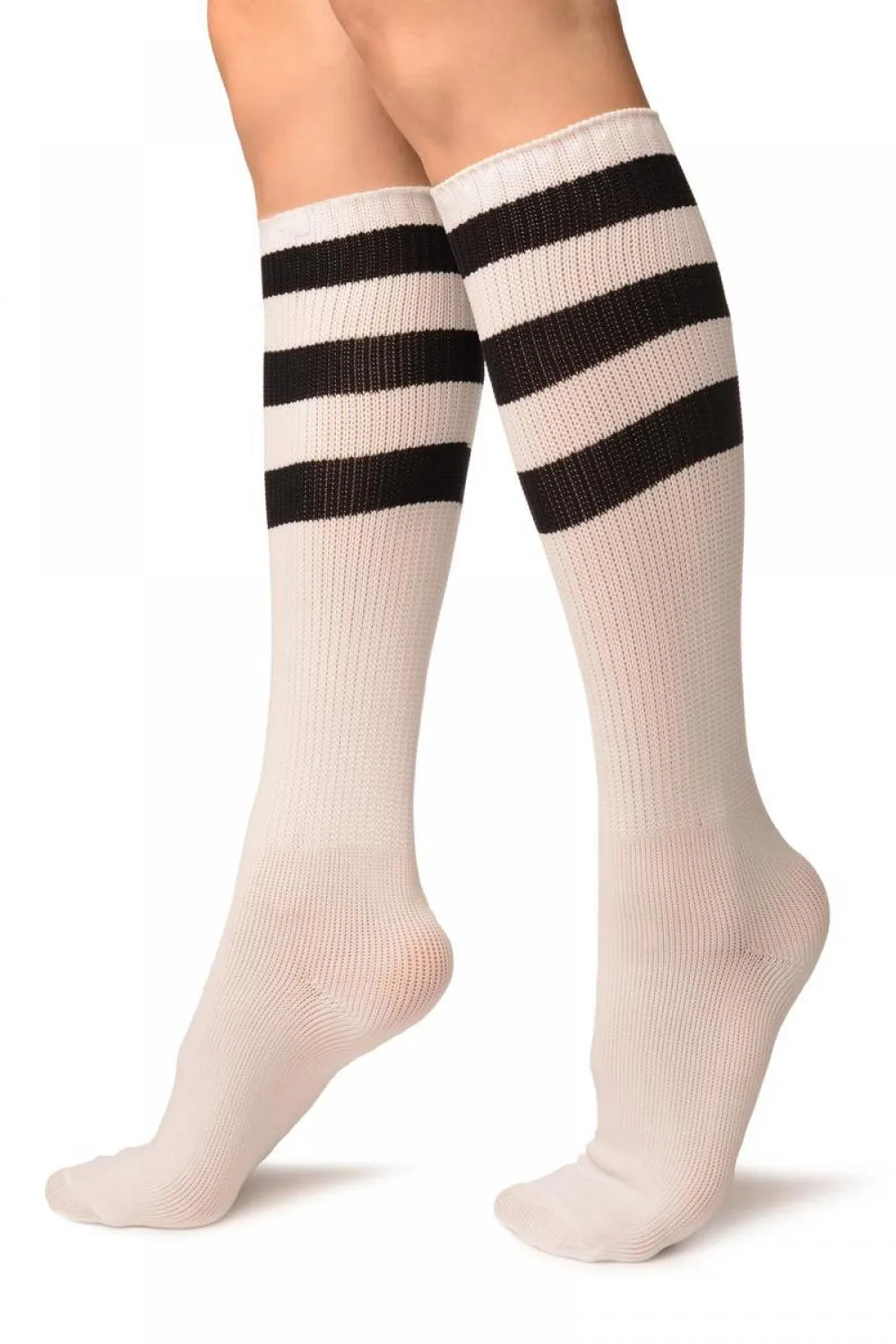 Black Stripes On White (Referee) Socks Knee High