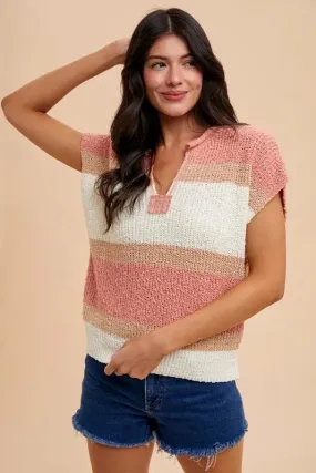 Blush & Cream Color Block Textured Sweater Top