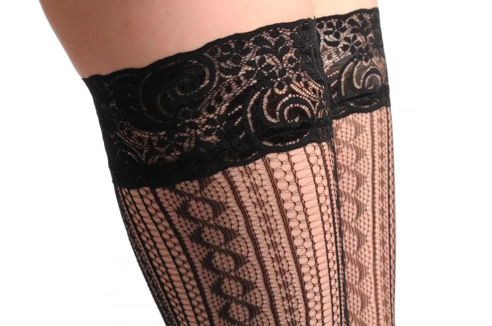 Burlesque Stripes Fishnet With Lace Silicon Garter