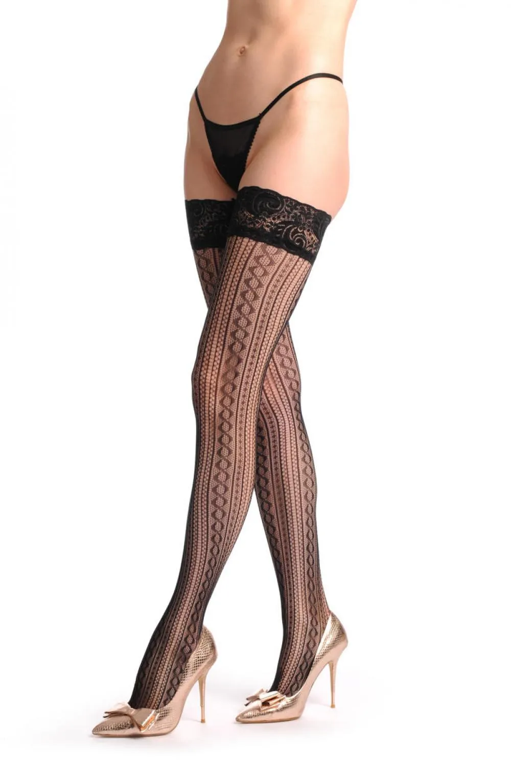 Burlesque Stripes Fishnet With Lace Silicon Garter