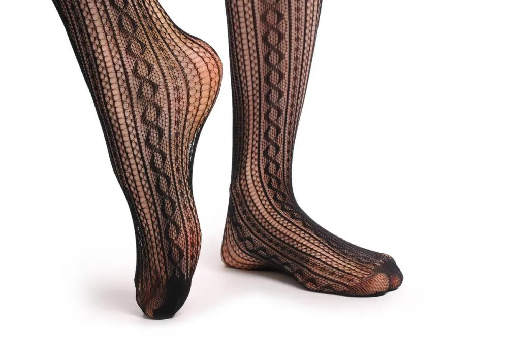 Burlesque Stripes Fishnet With Lace Silicon Garter