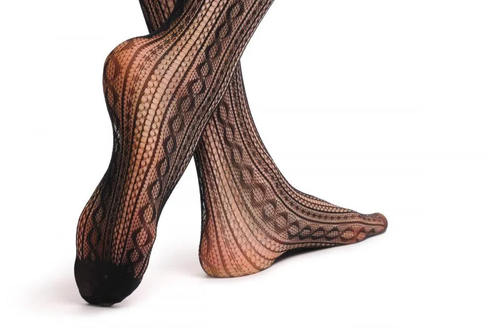 Burlesque Stripes Fishnet With Lace Silicon Garter