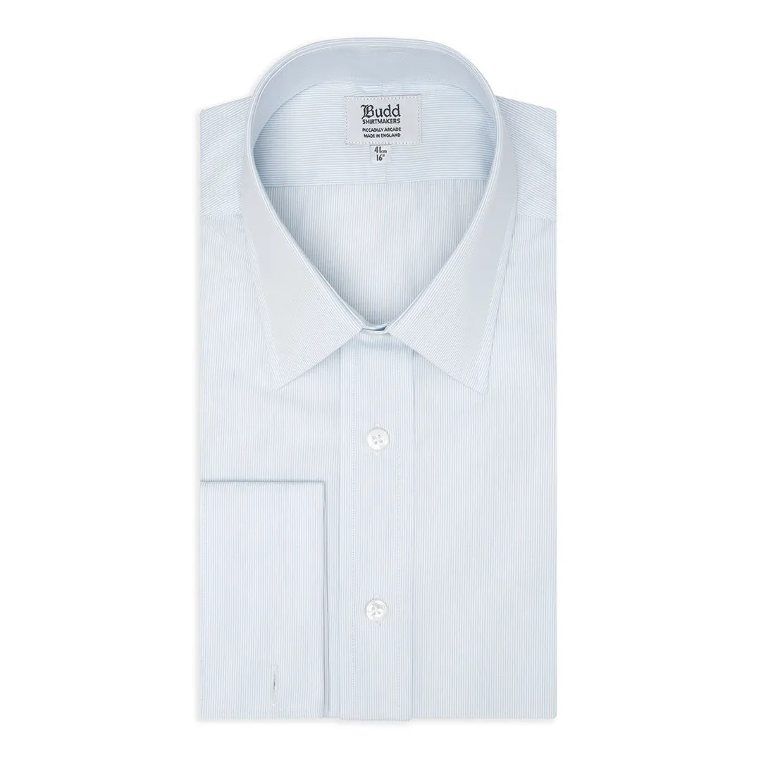 Classic Fit Fine Stripe Superpoplin Double Cuff Shirt in Sky Blue