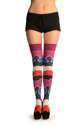 Colourful Puzzle Stripes Over The Knee Socks Colourful Puzzle Stripes Over The Knee Socks
