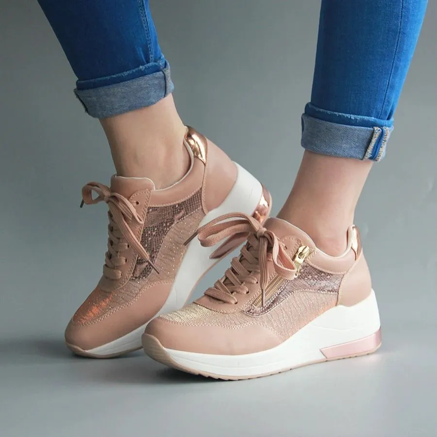 Cuzcare Women Orthopedic Shoes Bling Wedge Sneakers