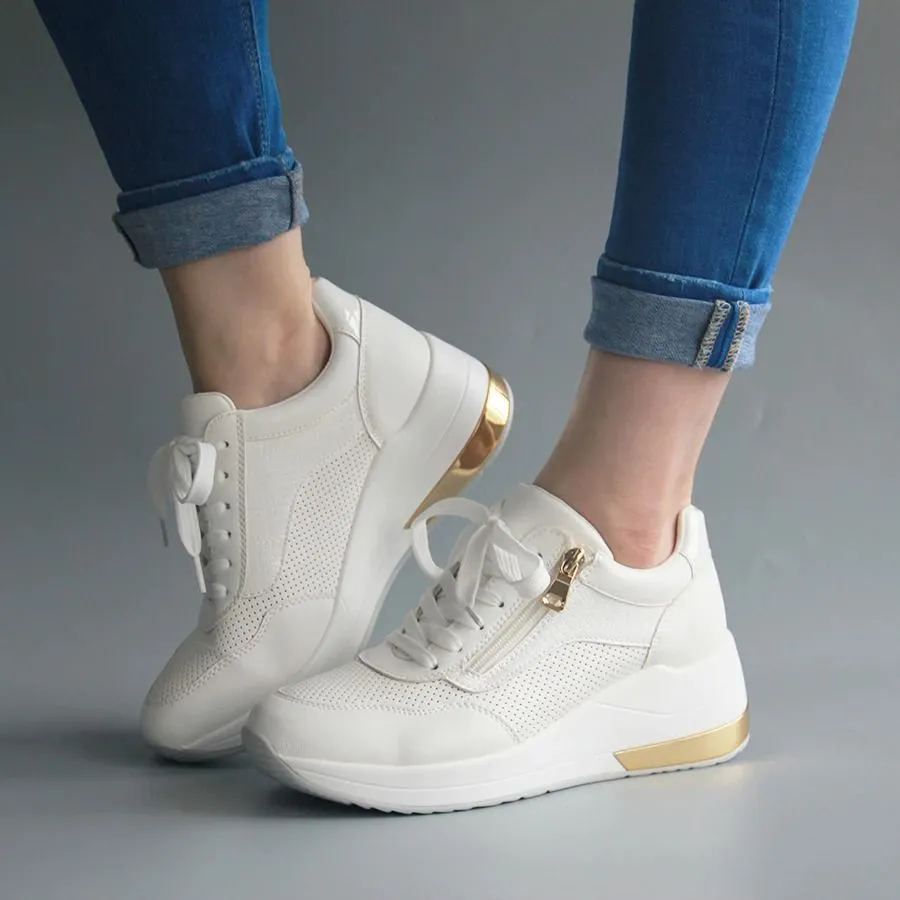 Cuzcare Women Orthopedic Shoes Bling Wedge Sneakers
