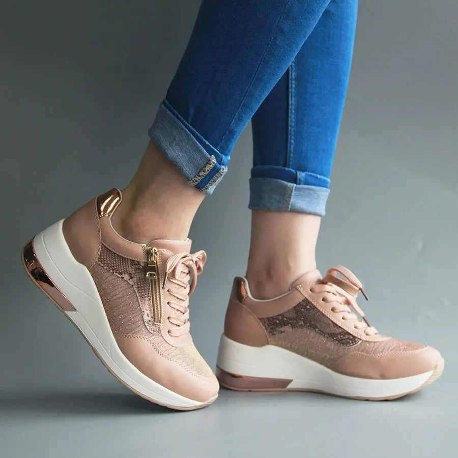 Cuzcare Women Orthopedic Shoes Bling Wedge Sneakers