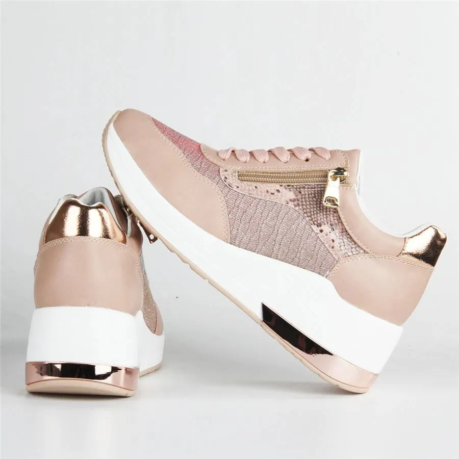 Cuzcare Women Orthopedic Shoes Bling Wedge Sneakers