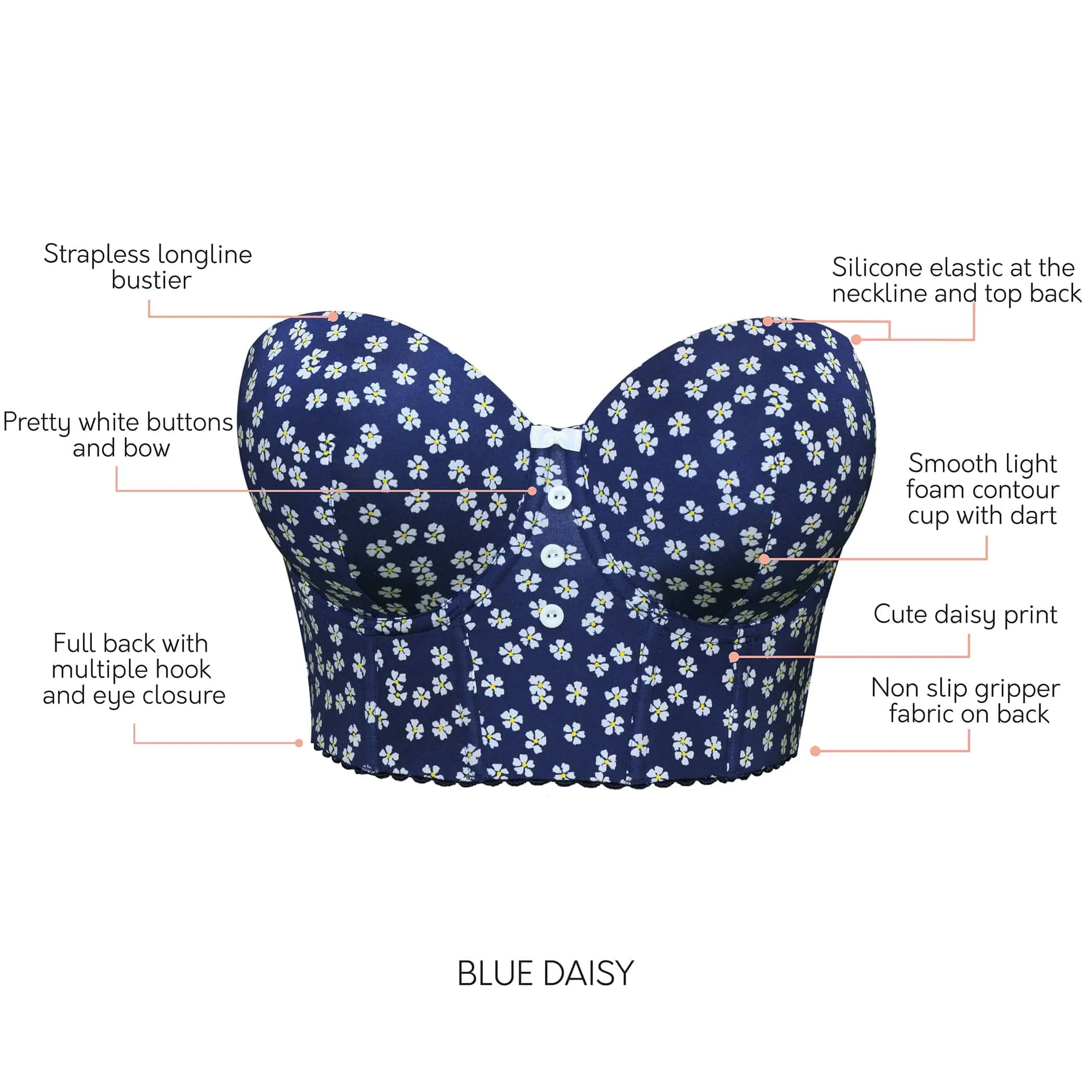 Dolly Longline Strapless Bustier - Blue Daisy
