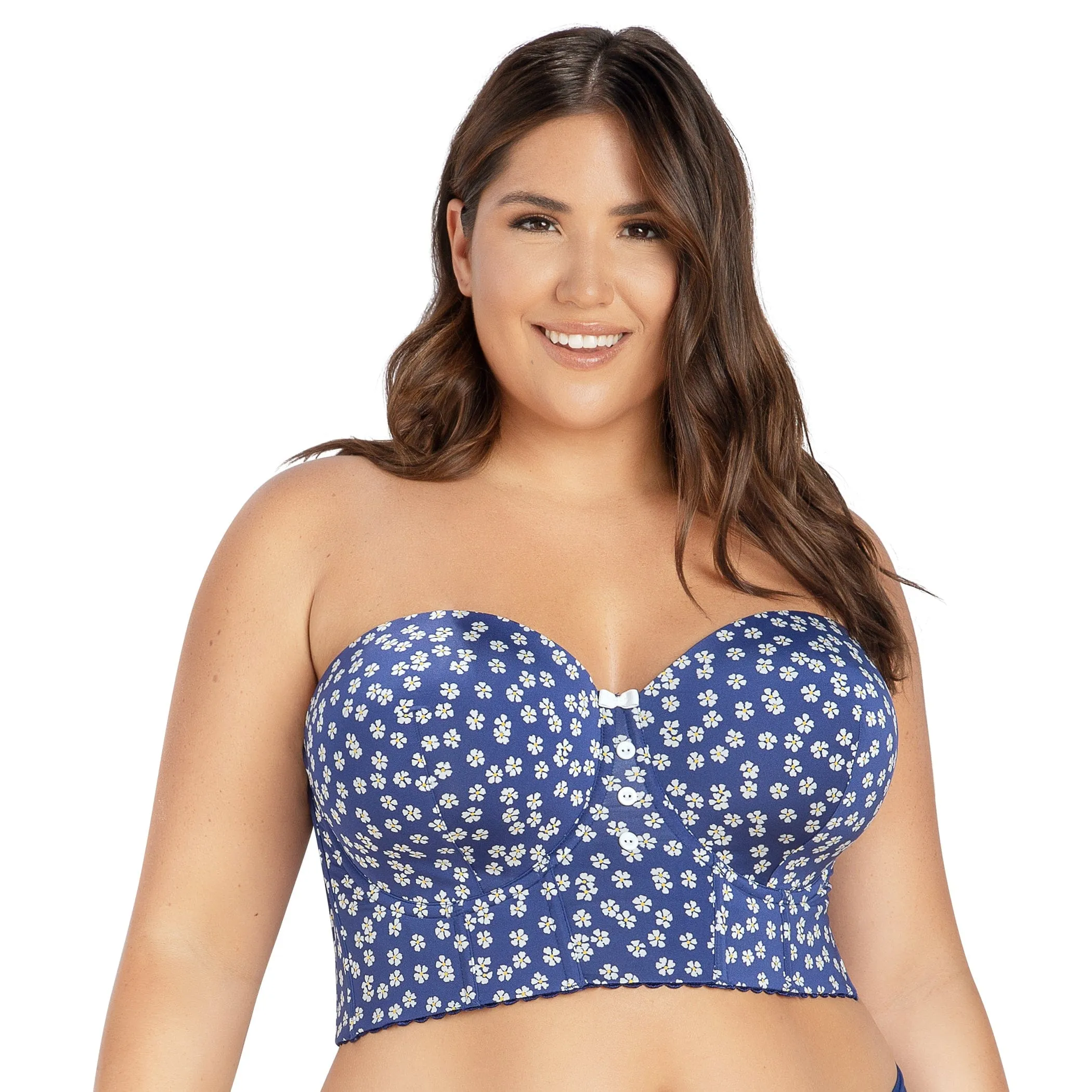 Dolly Longline Strapless Bustier - Blue Daisy