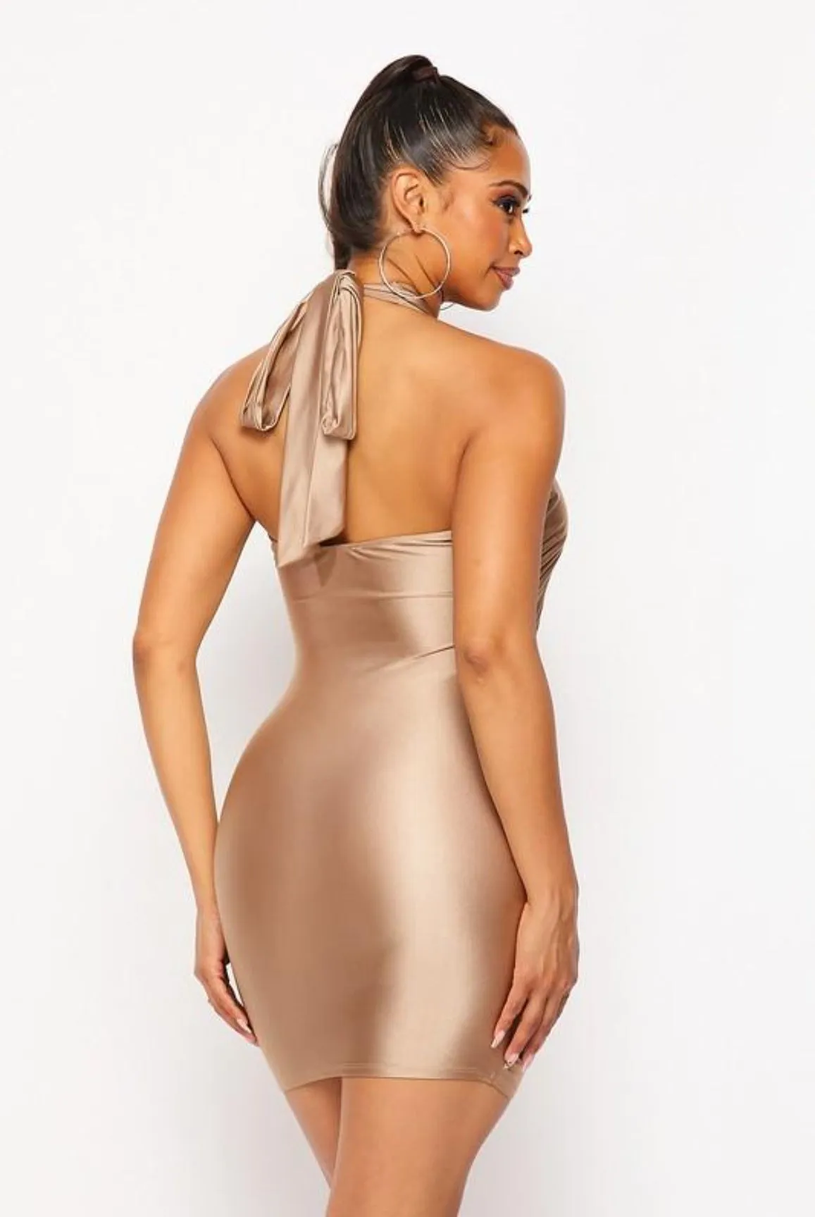 In Control....Halter Neck Tie Mid Cut Out Mini Dress