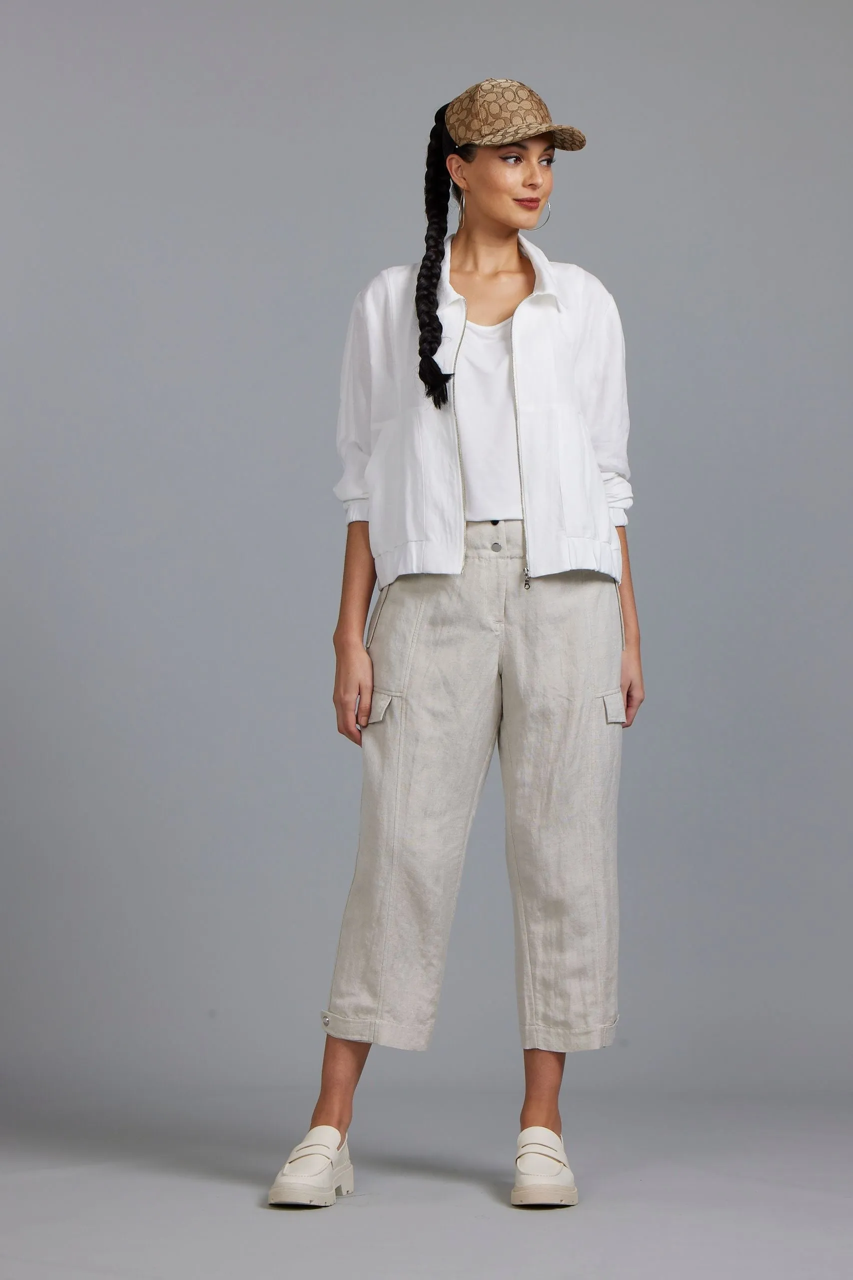 Paula Ryan Washer Linen Cropped Jacket - White