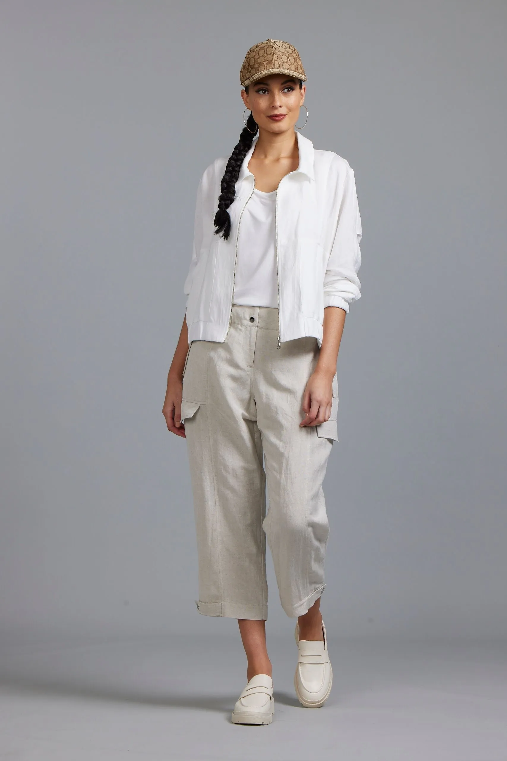 Paula Ryan Washer Linen Cropped Jacket - White