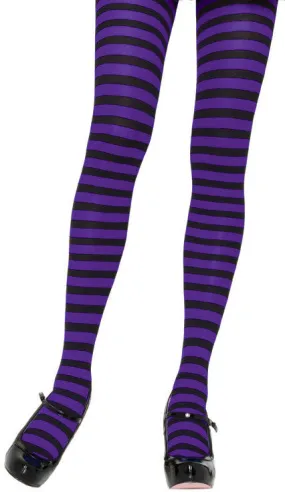Plus Size Black and Purple Striped Tights