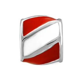 Silver Red & White Striped Bead