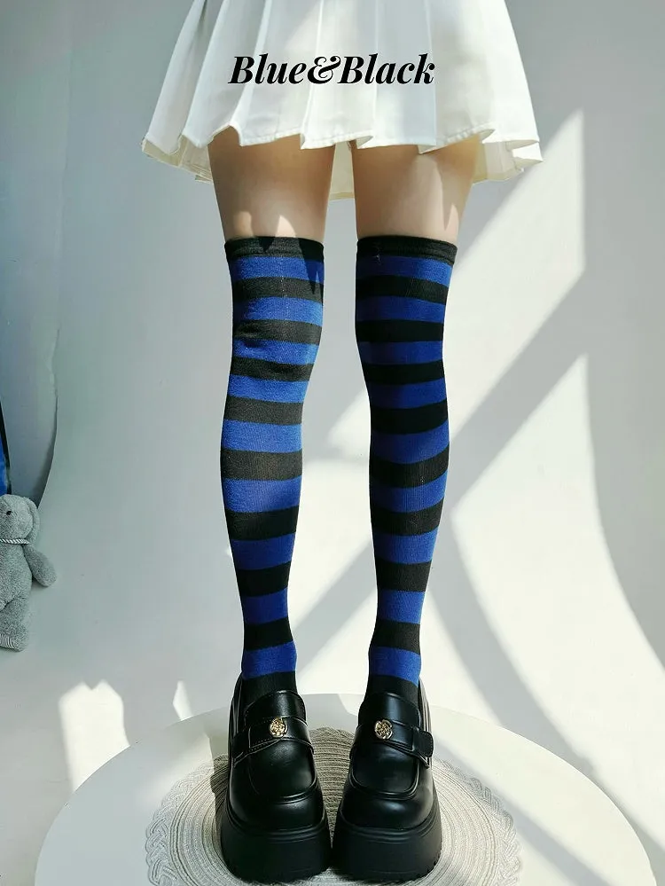 Striped Pattern Lolita Over Knee Stockings