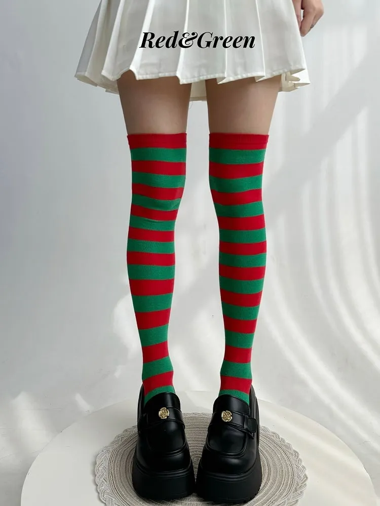 Striped Pattern Lolita Over Knee Stockings