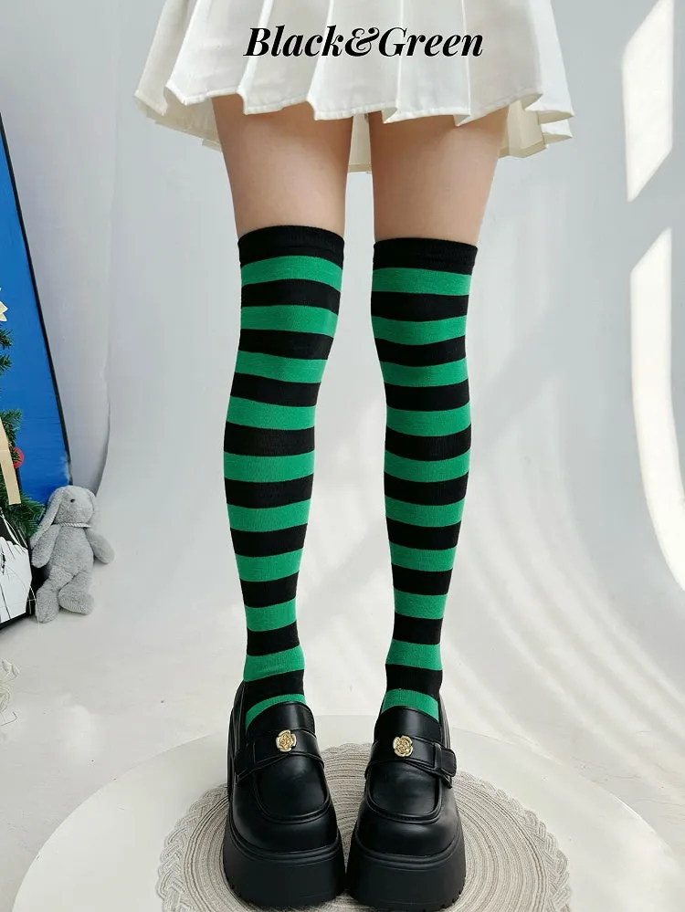 Striped Pattern Lolita Over Knee Stockings