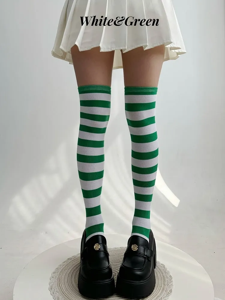 Striped Pattern Lolita Over Knee Stockings
