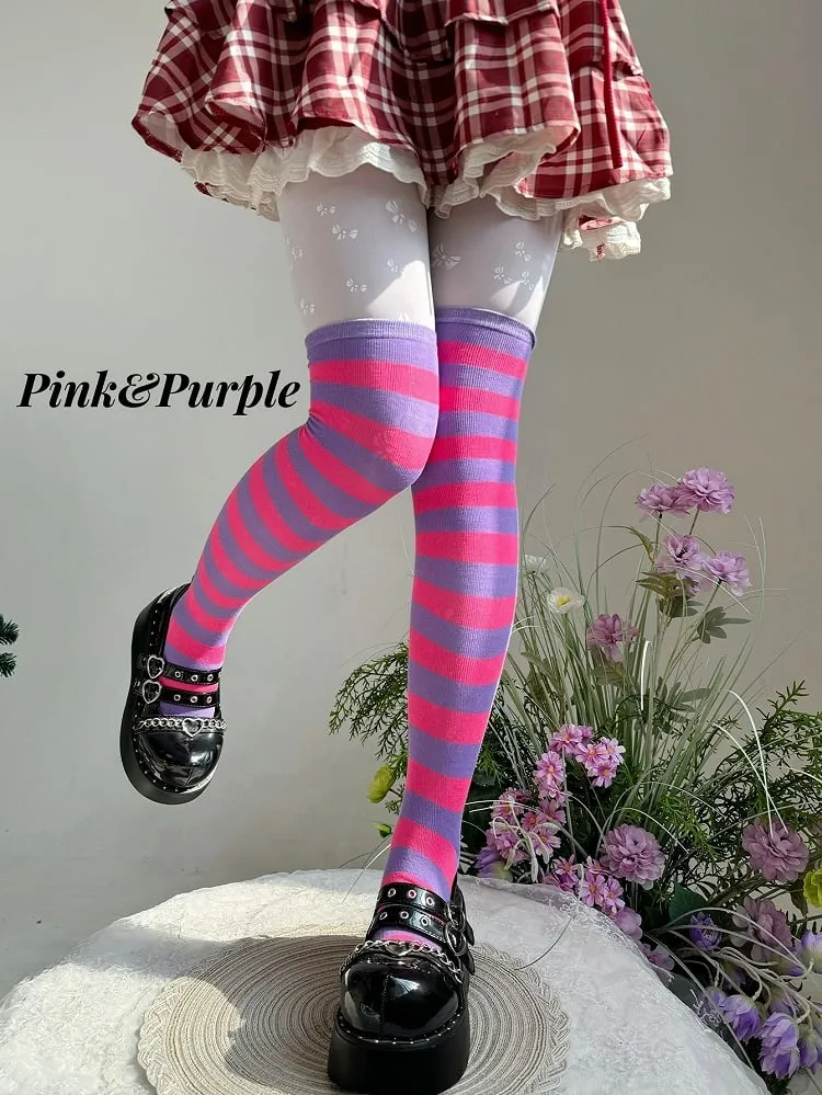 Striped Pattern Lolita Over Knee Stockings