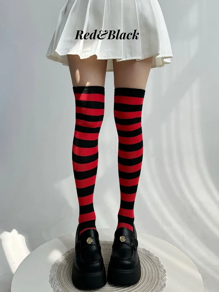 Striped Pattern Lolita Over Knee Stockings