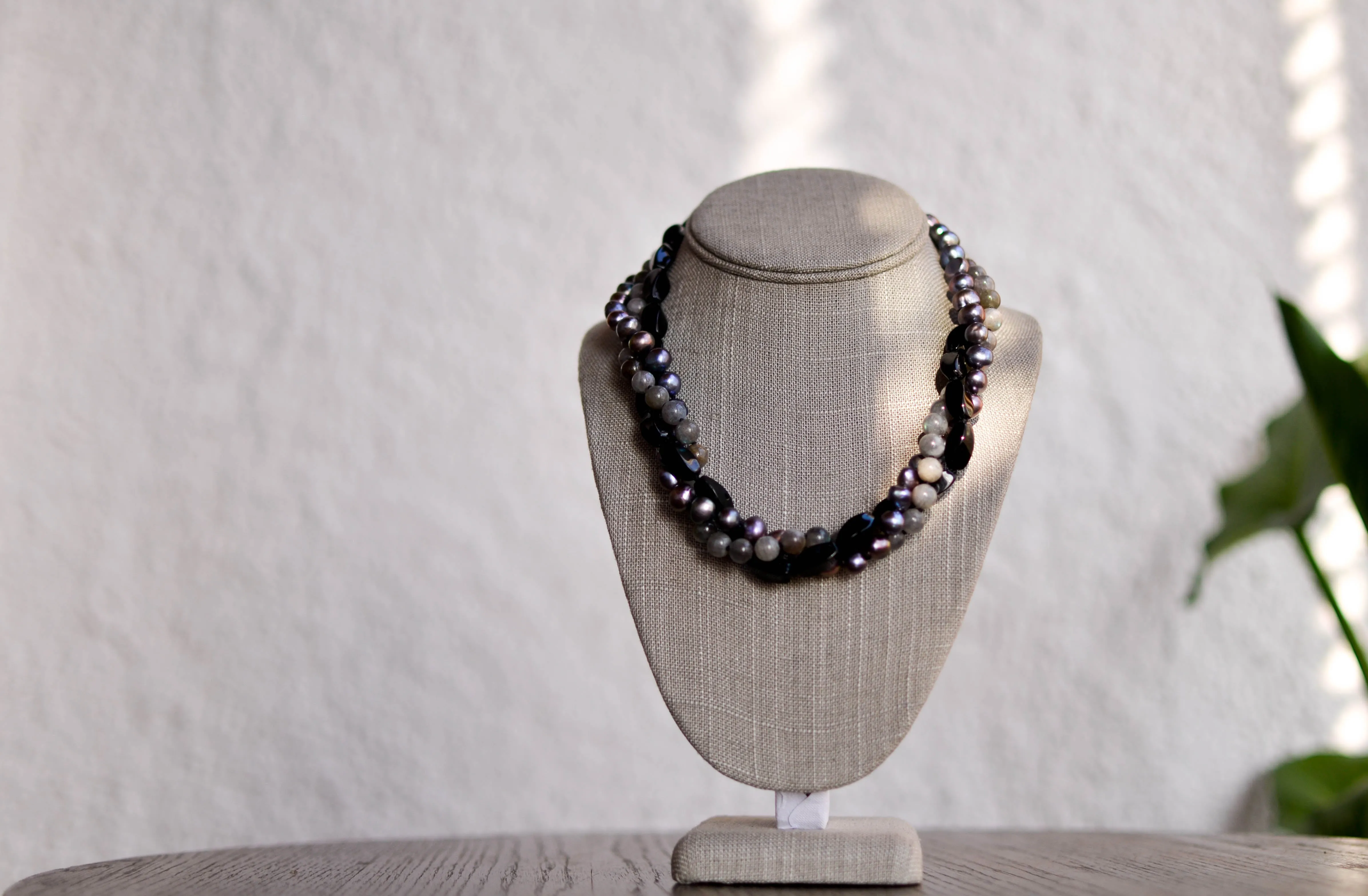Triple Strand Blue and Grey Necklace