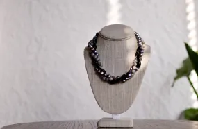 Triple Strand Blue and Grey Necklace