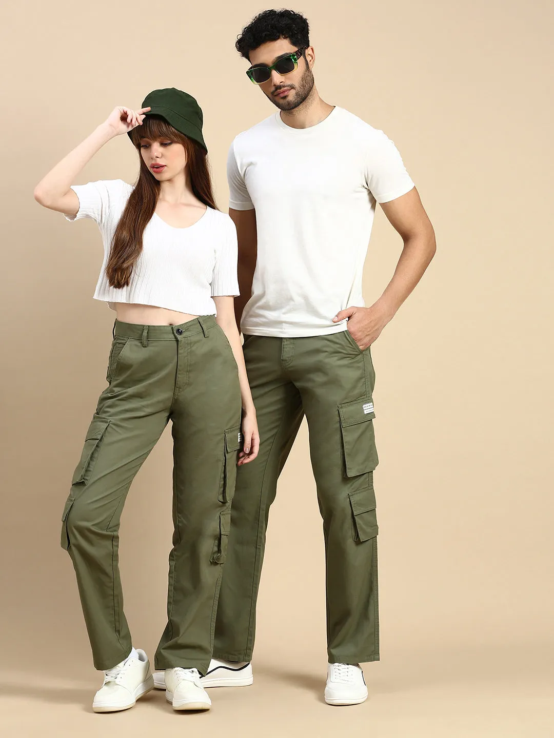 Unisex Baggy fit Olive Green Cargo Trousers
